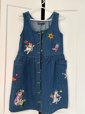 Dangerfield Denim Jumper with Colorful Embroidered Motifs - Blue